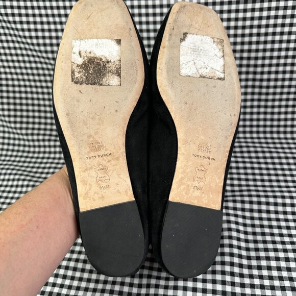 TORY BURCH Georgia Ballet Flats Black Suede Leather Square Toe Size 8.5 - Picture 3 of 4